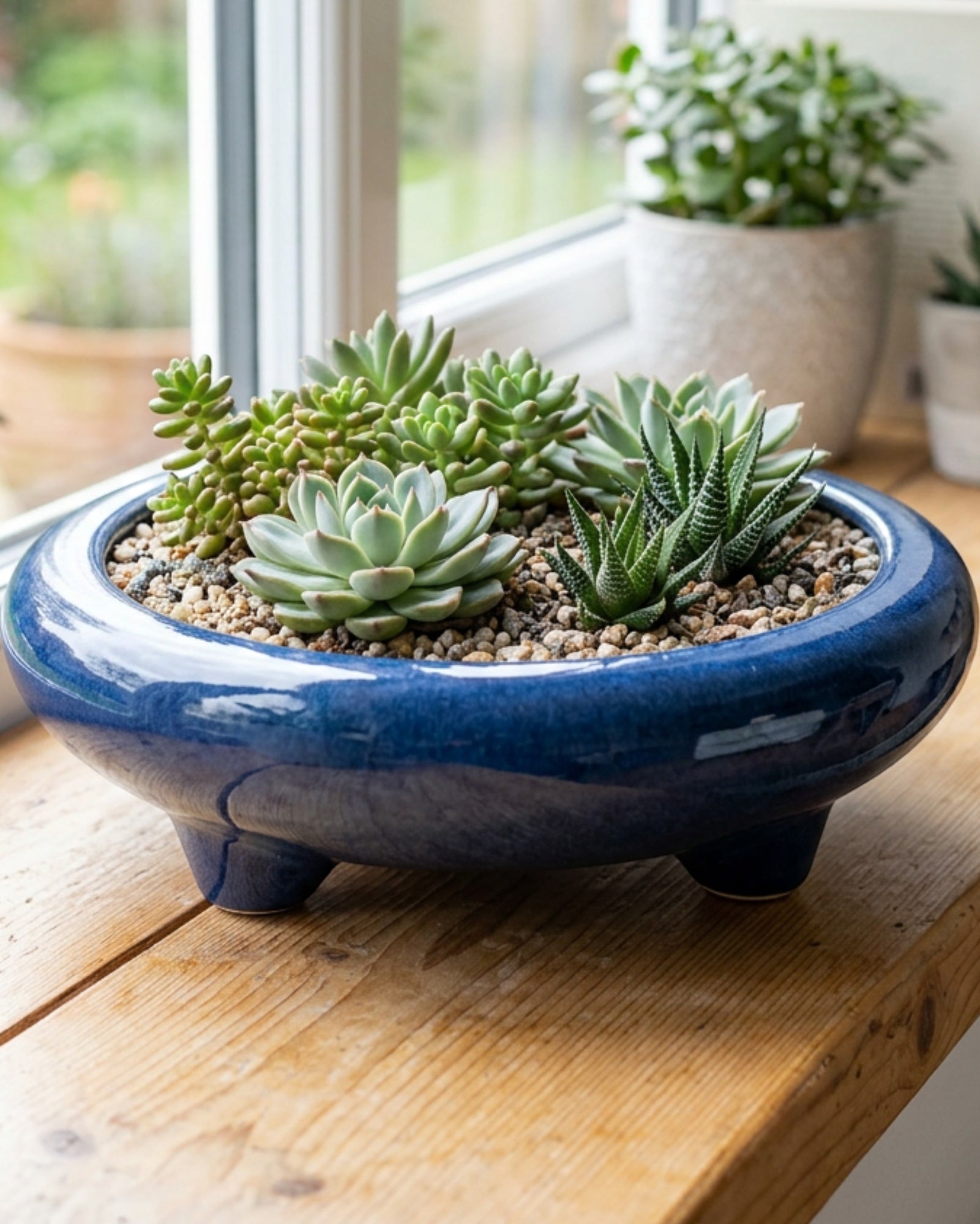 Ambbe Footed Ceramic Bowl Planter 24 cm Deep Blue - Lifestyle view