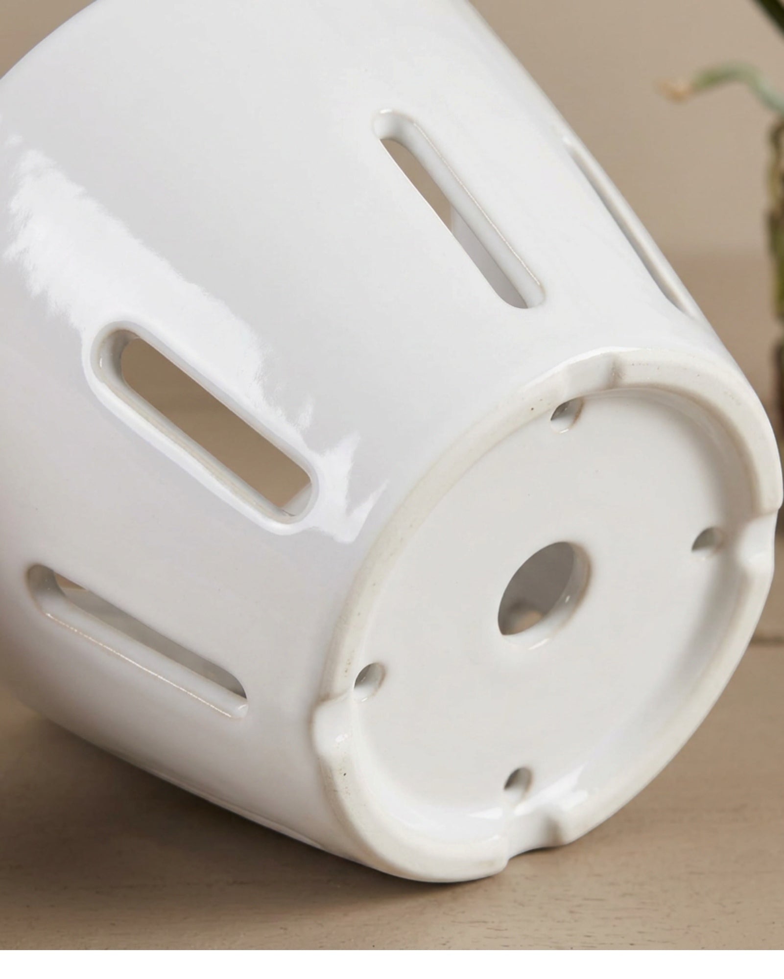 Ambbe Ceramic Orchid Pot White 7 in with Slots