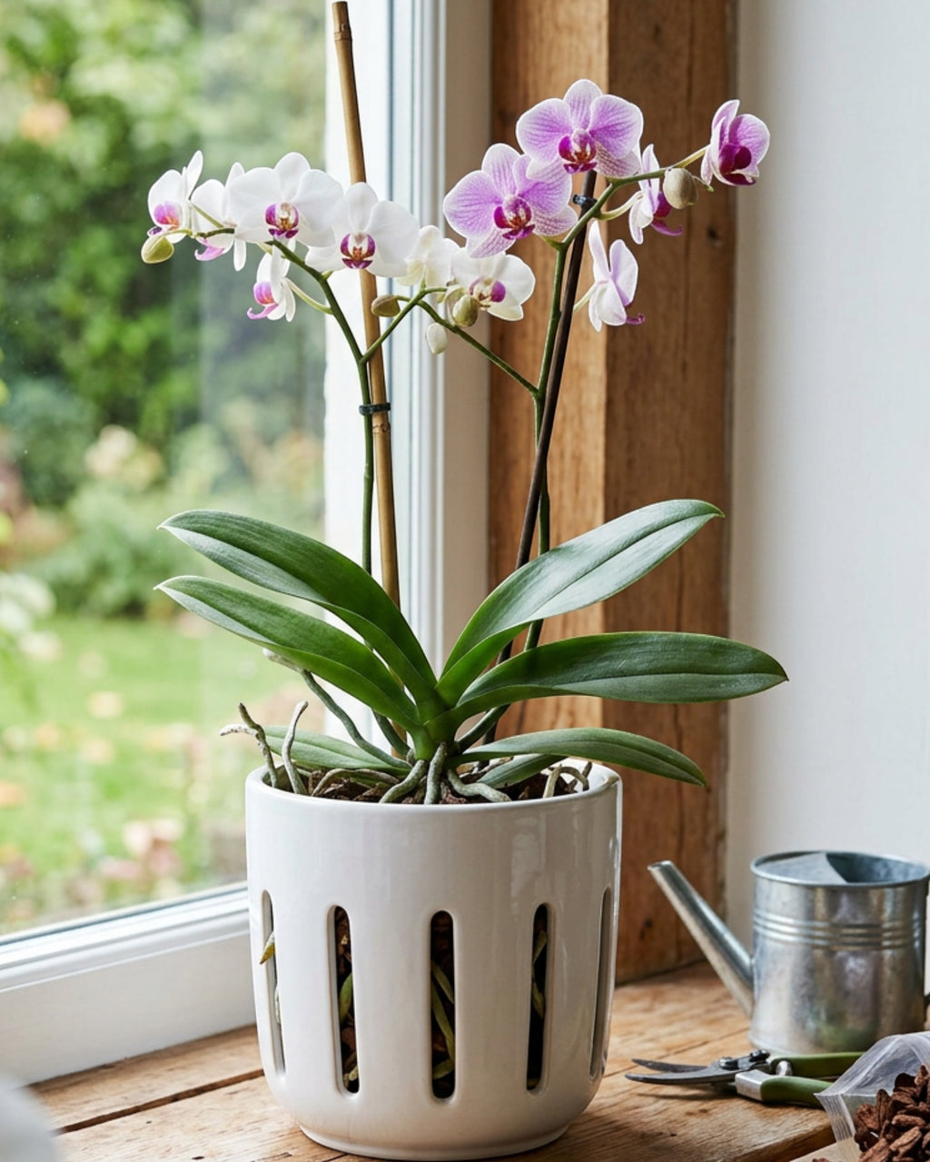 Ambbe Ceramic Orchid Pot White 7 in with Slots