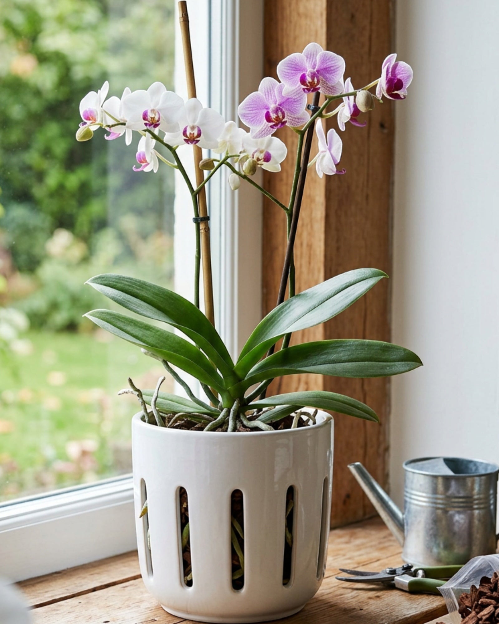 Ambbe Ceramic Orchid Pot White 7 in with Slots