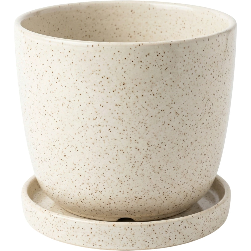 Ambbe Ceramic Planter Ivory Speckle 7 in with Saucer