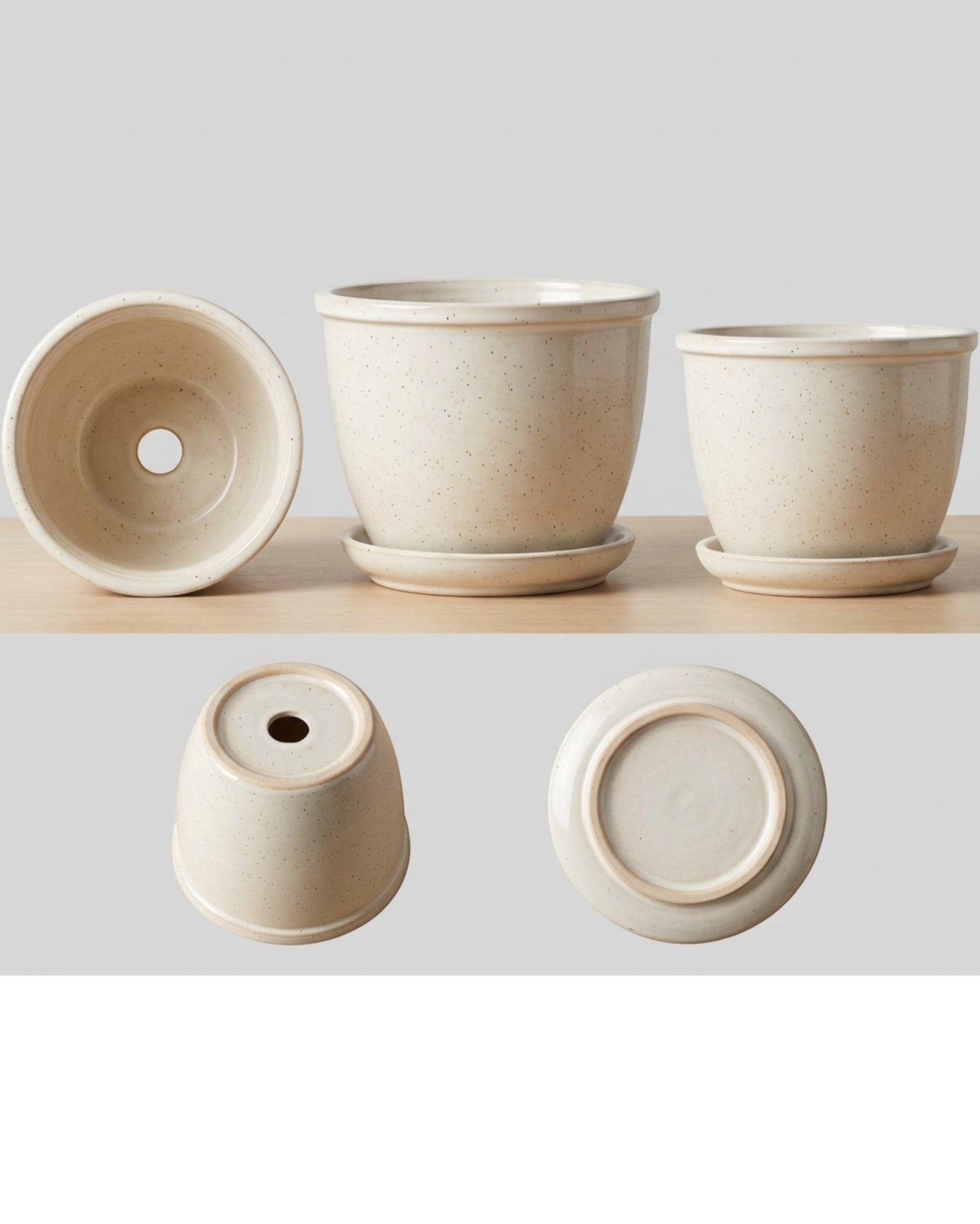 Ambbe Ceramic Planter Ivory Speckle 7 in with Saucer