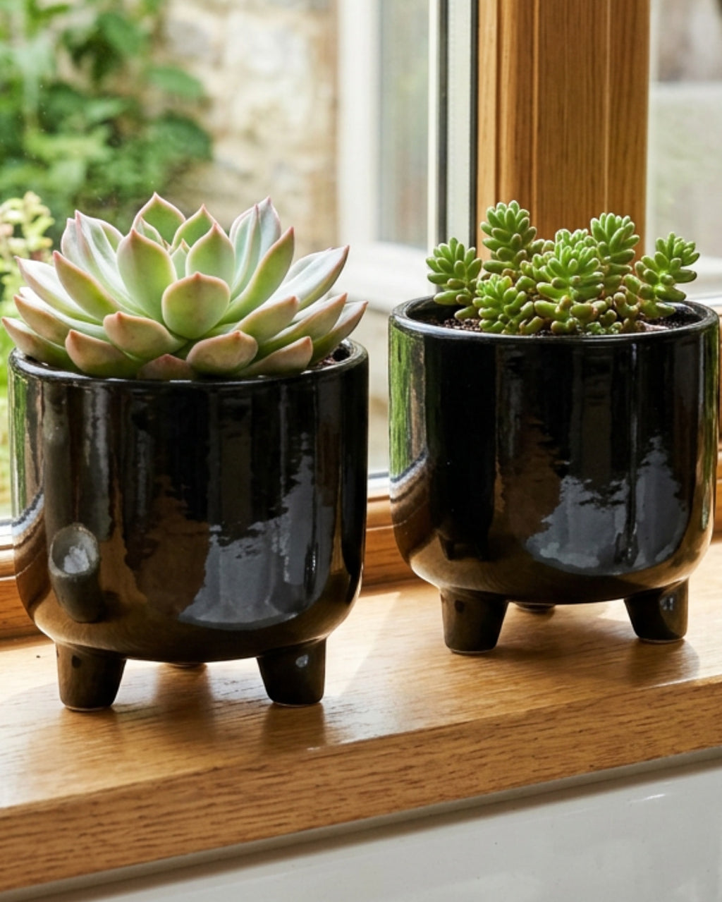 Ambbe Footed Ceramic Planter Black 5 in 2 Pack