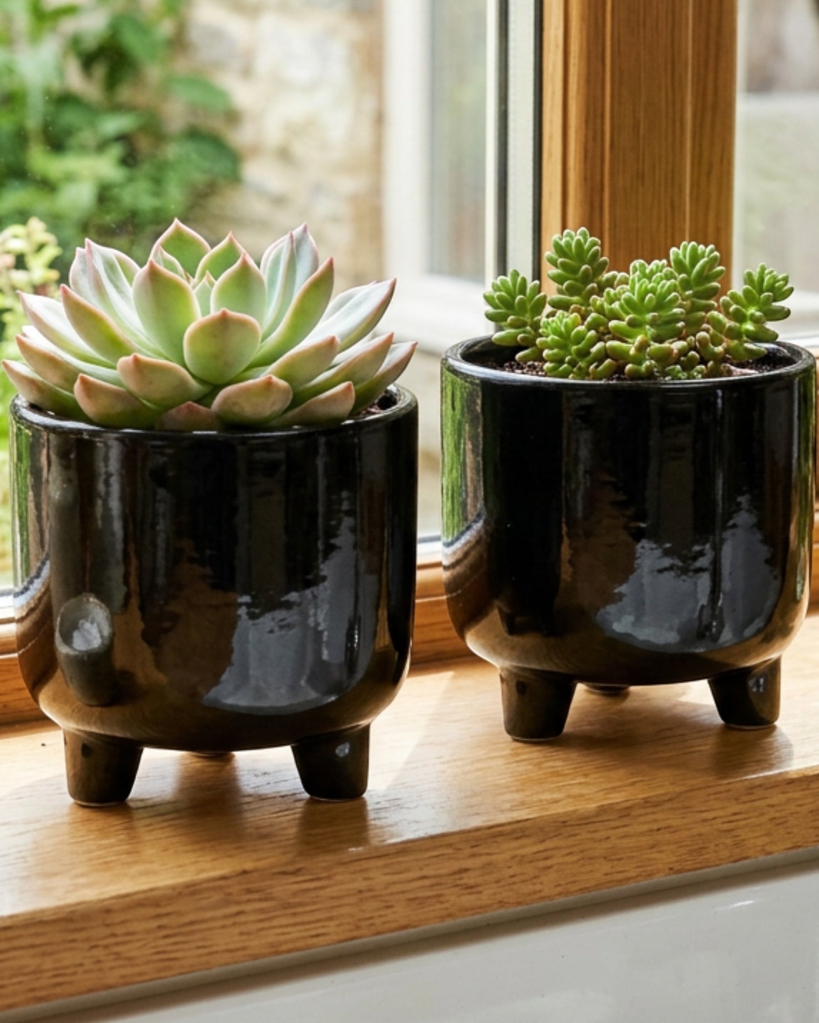 Ambbe Footed Ceramic Planter Black 5 in 2 Pack