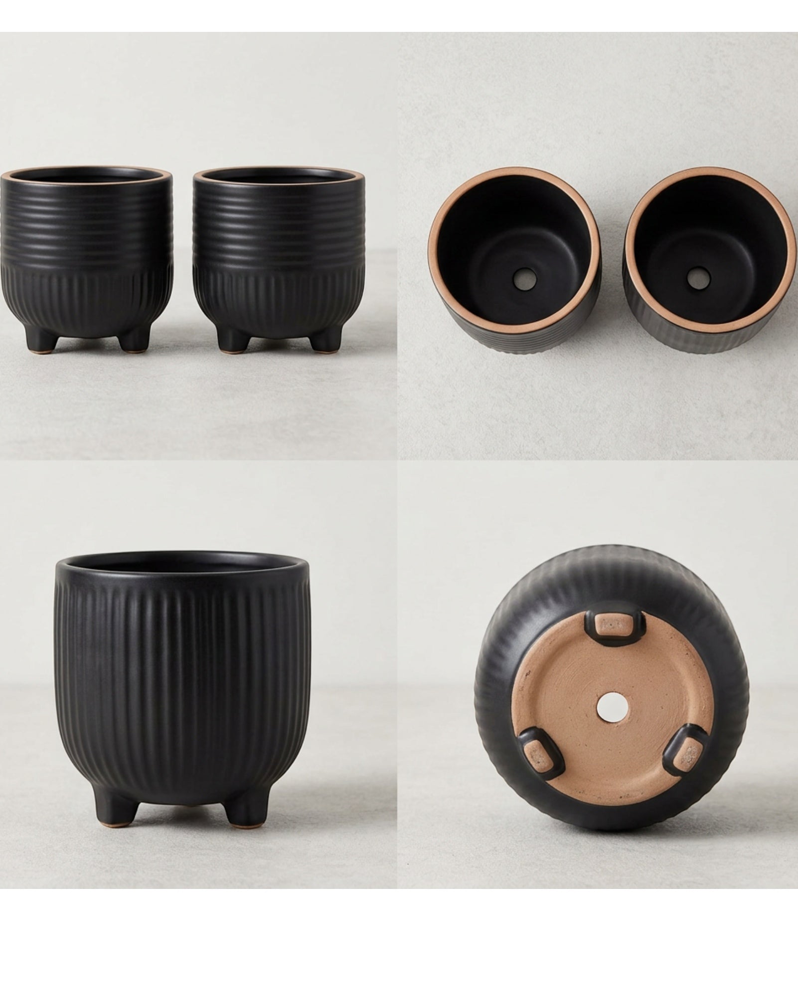 Ambbe Footed Ceramic Planter Black 5 in 2 Pack