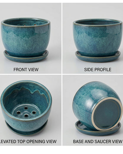 Ambbe Reactive Glaze Ceramic Planter Blue 9 in