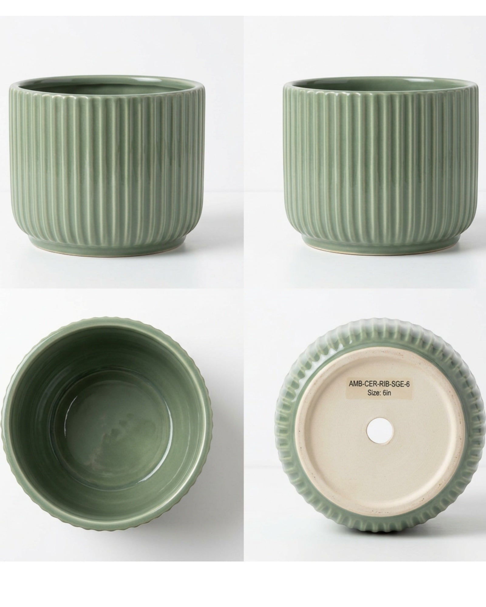 Ambbe Ribbed Ceramic Planter Sage 6 in