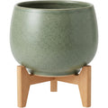 Ambbe Speckled Ceramic Planter 20 cm with Three-Leg Wood Stand Sage - Product view